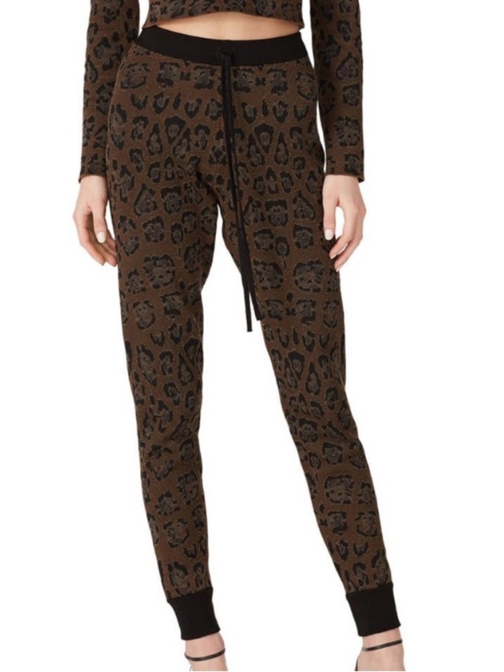 Baja East Leopard Print Jacquard Brown High Waist Jogger Pants